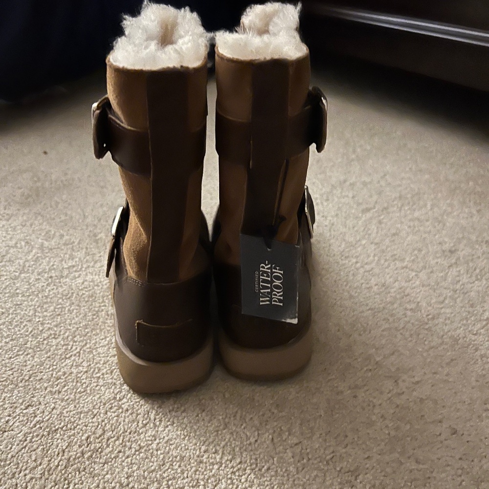UGG BREIDA CHESTNUT WATERPROOF LEATHER FUR BUCKLE SHORT BOOTS SIZE US 6 WOMENS